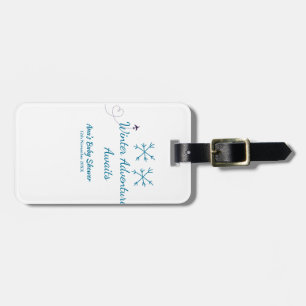 Winter Adventure awaits baby shower blue snowflake Luggage Tag