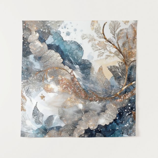 Winter Alcohol Ink Art Tapestry (Front)