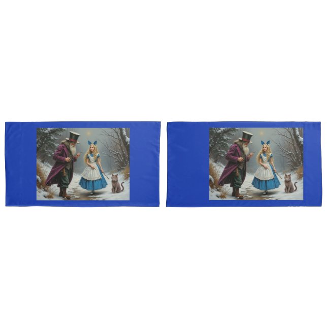 Winter Alice blue king pillowcases pair (Front-Set)