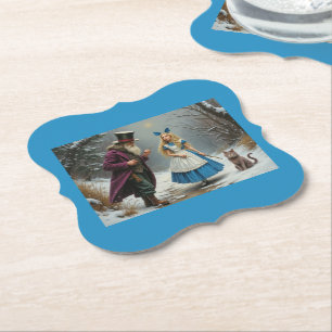 Winter Alice blue paper bracket drink coasters