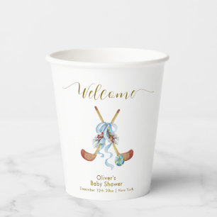 Winter All Star Bow Hockey Baby Shower Welcome  Paper Cups