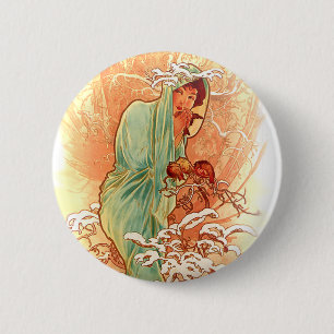 Winter - Alphonse Mucha Art Nouveau 6 Cm Round Badge