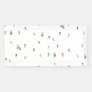 Winter Alpine Skiers Skiing Ski Skis Pattern Banner