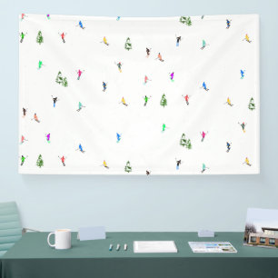 Winter Alpine Skiers Skiing Ski Skis Pattern Banner