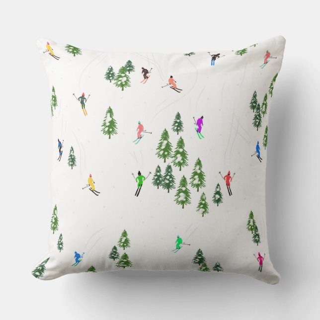 Winter Alpine Skiers Skiing Ski Skis Pattern Cushion (Front)