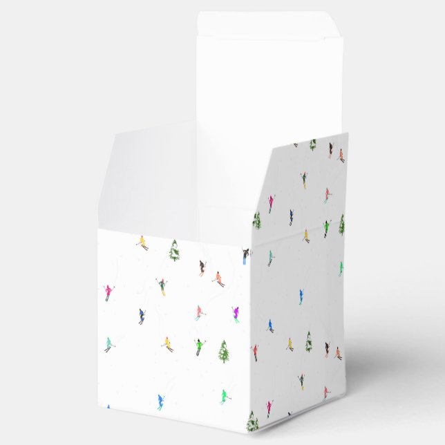 Winter Alpine Skiers Skiing Ski Skis Pattern Favour Box (Opened)