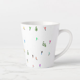 Winter Alpine Skiers Skiing Ski Skis Pattern Latte Mug