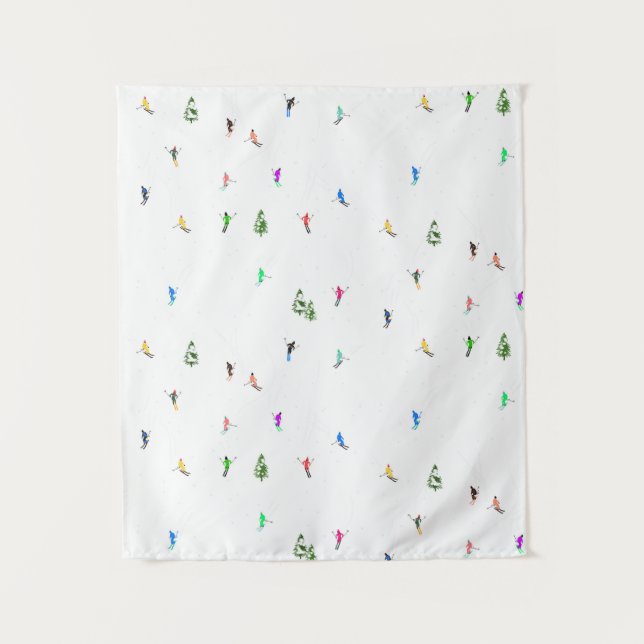 Winter Alpine Skiers Skiing Ski Skis Pattern Tapestry (Front)
