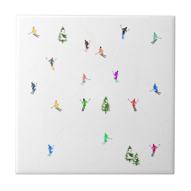 Winter Alpine Skiers Skiing Ski Skis Pattern Tile (Front)
