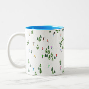 Winter Alpine Skiers Skiing Ski Skis Pattern Two-Tone Coffee Mug