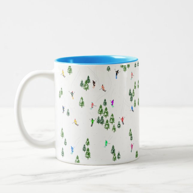 Winter Alpine Skiers Skiing Ski Skis Pattern Two-Tone Coffee Mug (Left)