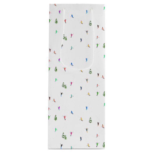 Winter Alpine Skiers Skiing Ski Skis Pattern Wine Gift Bag (Front)