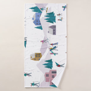 Winter Alps holidays: active people seamless Bath Towel
