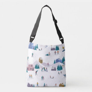 Winter Alps holidays: active people seamless Crossbody Bag