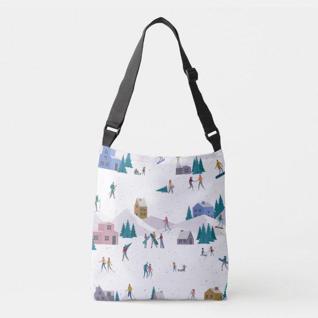 Winter Alps holidays: active people seamless Crossbody Bag (Front)