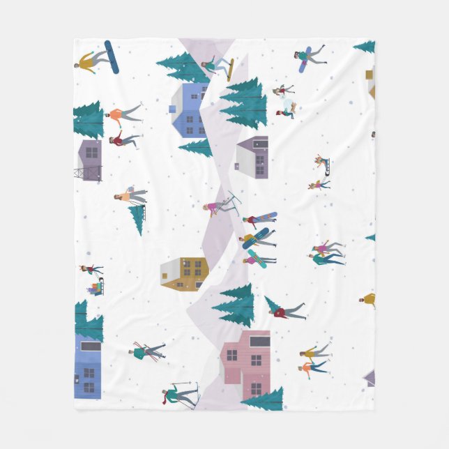 Winter Alps holidays: active people seamless Fleece Blanket (Front)