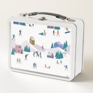 Winter Alps holidays: active people seamless Metal Lunch Box
