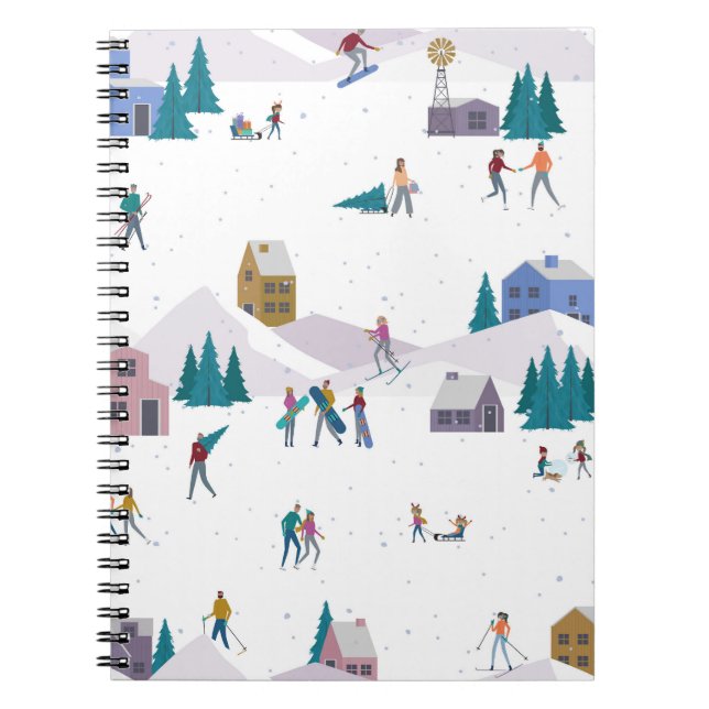 Winter Alps holidays: active people seamless Notebook (Front)