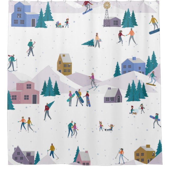 Winter Alps holidays: active people seamless Shower Curtain (Front)