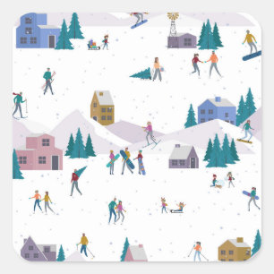 Winter Alps holidays: active people seamless Square Sticker