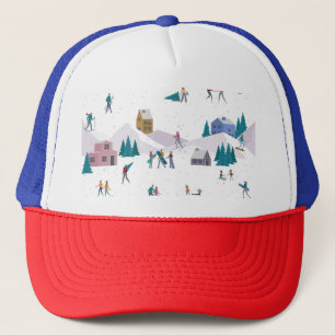 Winter Alps holidays: active people seamless Trucker Hat