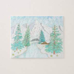 Winter and Evergreens Glossy Poster Jigsaw Puzzle