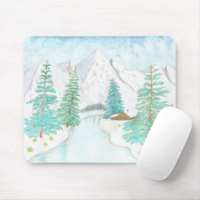Winter and Evergreens Mouse Pad (With Mouse)