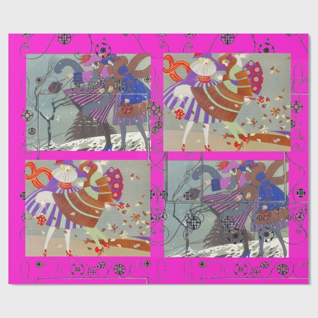 WINTER AND FALL ART DECO BEAUTY FASHION WRAPPING PAPER (Flat)
