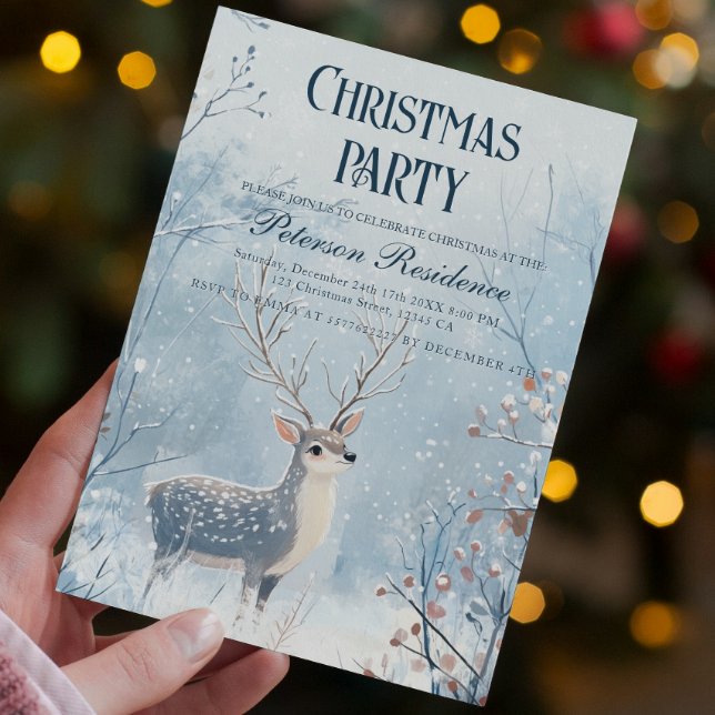 Winter and Reindeer  Light Blue Christmas Party Invitation (Creator Uploaded)