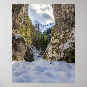 Winter and spring valley and mountains poster