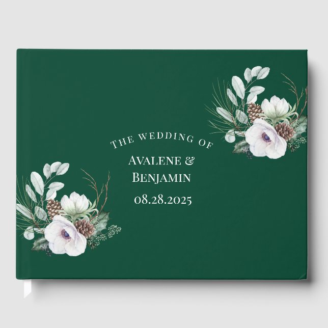 Winter Anemone Floral Hand-Painted Wedding Guest Book (Front)