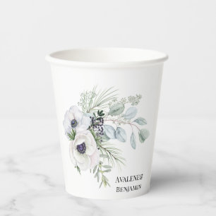 Winter Anemone Floral Hand Painted Wedding Paper Cups