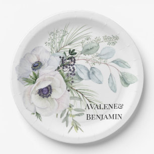 Winter Anemone Floral Hand Painted Wedding Paper Plate