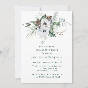 Winter Anemone Hand-Painted Engagement Party Invitation
