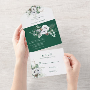 Winter Anemone Hand-Painted Wedding Celebration  All In One Invitation