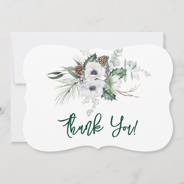 Winter Anemone Hand-Painted Wedding Thank You Card (Front)