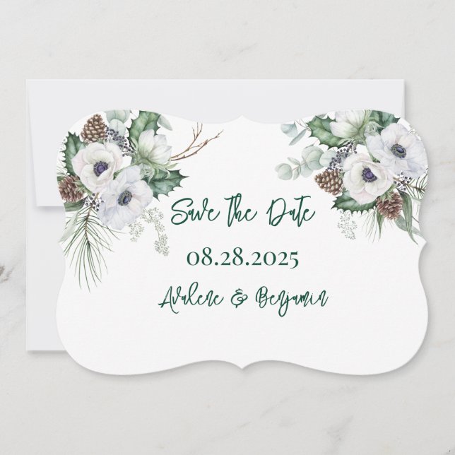 Winter Anemone Painted Wedding Save The Date Cards (Front)