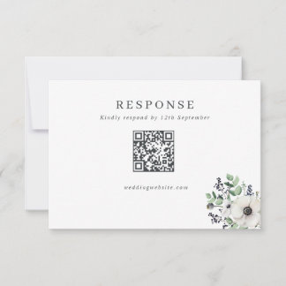 Winter Anemones Wedding QR Code RSVP Card