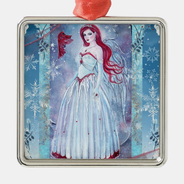 Winter angel with cardinal Christmas ornament (Front)