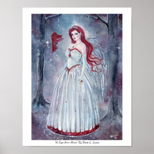 Winter angel with cardinal fantasy art print