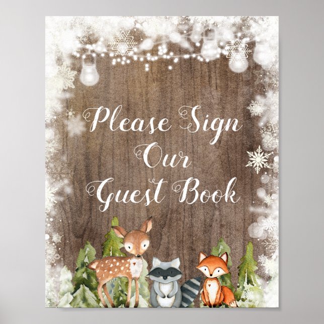 Winter Animal Rustic Wood Please Sign our Guest (Front)