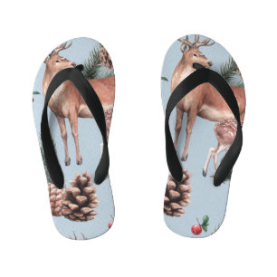 Winter animal sketch, blue background. kid's jandals