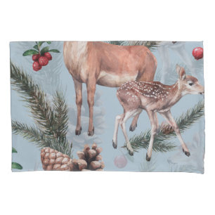 Winter animal sketch, blue background. pillowcase