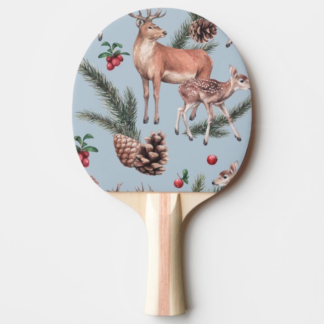 Winter animal sketch, blue background. ping pong paddle (Front)