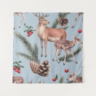Winter animal sketch, blue background. tapestry