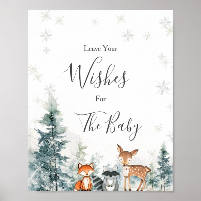 Winter Animal Woodland Baby Shower Wishes for Baby Poster (Front)