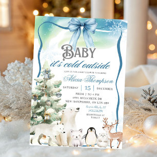 Winter Animals Aurora Bow Coquette Boy Baby Shower Invitation