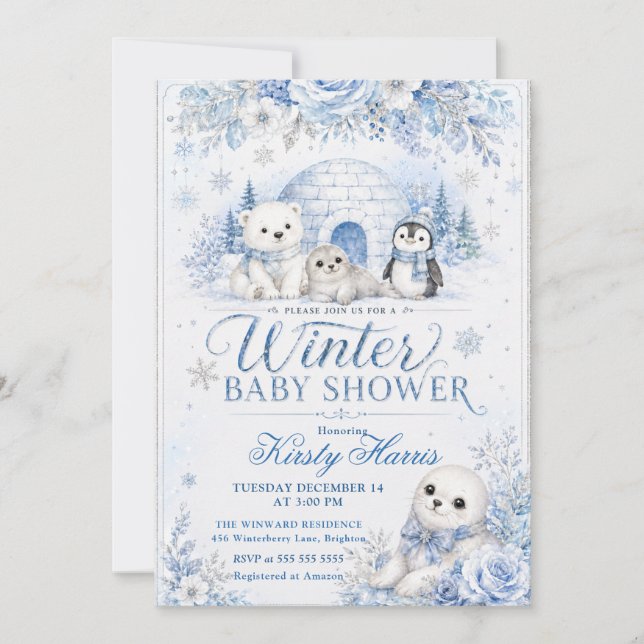Winter Animals Baby Shower Invitation (Front)