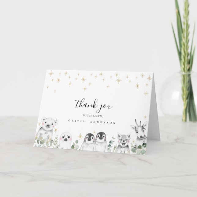 Winter animals baby shower Thank you Card (Front)