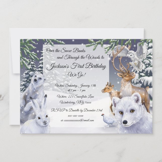 Winter Animals Children's Birthday Invitation (Front)
